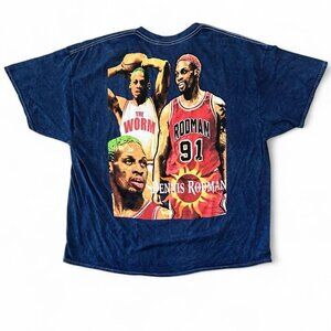 Dennis Rodman "The Worm" Chicago Bulls Hip Hop Style Graphic Shirt Blue Size XL